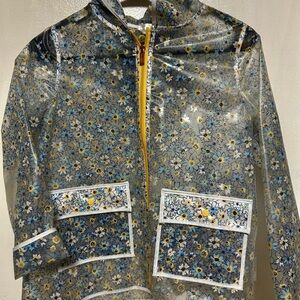Tahari Girl Floral Transparent Raincoat with Yellow Zipper